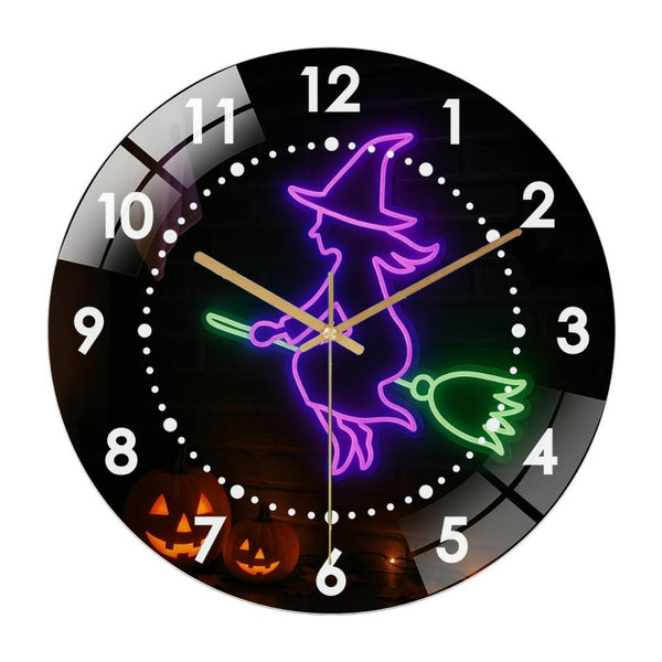 Decor Wall Clock: Happy Hallo-ween Party  Glass Wall Clock,Trick Or Treat Decor Wall Clock for Home Decor  Hallo-ween Gho St Boo Haunted House Party Wall Art.homes, Bars, Offices
