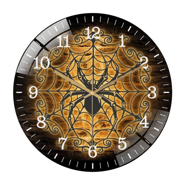 Decor Wall Clocks: Hallo-ween Spider Glass Wall Clock,  Creepy Spider Web Decor Wall Clock for Homes, Bars, Offices, Man Caves, Garages, And Living Rooms. Also Makes A Great Gift.
