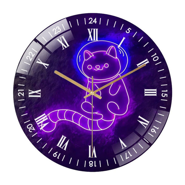Decor Wall Clock: Astronaut Cat Glass Wall Clock,  Cat  Decor Wall Clock for Homes, Bars, Offices, Man Caves, Garages, And Living Rooms .Also Makes A Great Gift. Style 12×12inch(30×30cm)