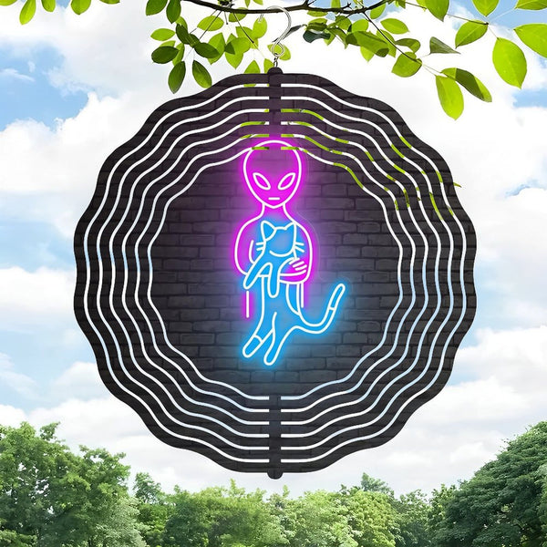 Funky Home Decor: Alien And Lazy Cat Wind Chimes,  Kawaii  Cat Decor Wind Chimes for Homes, Bars, Offices, Man Caves, Garages, And Living Rooms .Also Makes A Great Gift.Home Bar Wall Art,