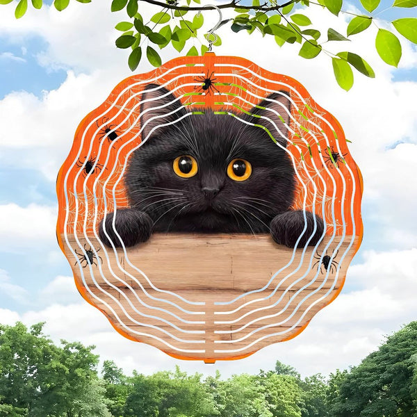 Funky Home Decor: Cute Black Cat Peeking Over Wind Chimes, Spooky Halloween Cute Cat Decor Wind Chimes for Homes, Bars, Offices, Man Caves, Garages, And Living Rooms .Also Makes A Great Gift.