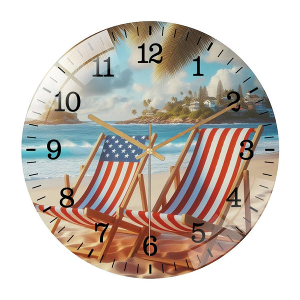 Decor Wall Clocks: Beach Chairs in A Tropical Setting  Glass Wall Clock ,Home Decor Gift  Ocean Lover Wall Clock.Gift for Her for Homes, Bars, Offices, Man Caves, Garages, And Living Rooms.