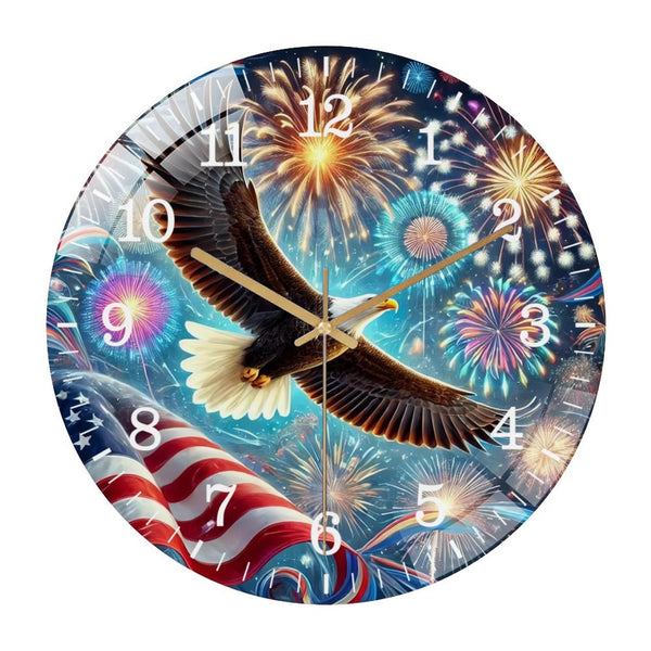 Decor Wall Clocks: Patriotic  Eagle Fireworks Glass Wall Clock, Patriotic Decor Wall Clock,   for Homes, Bars, Offices, Man Caves, Garages, And Living Rooms. Hallo Ween Gift .