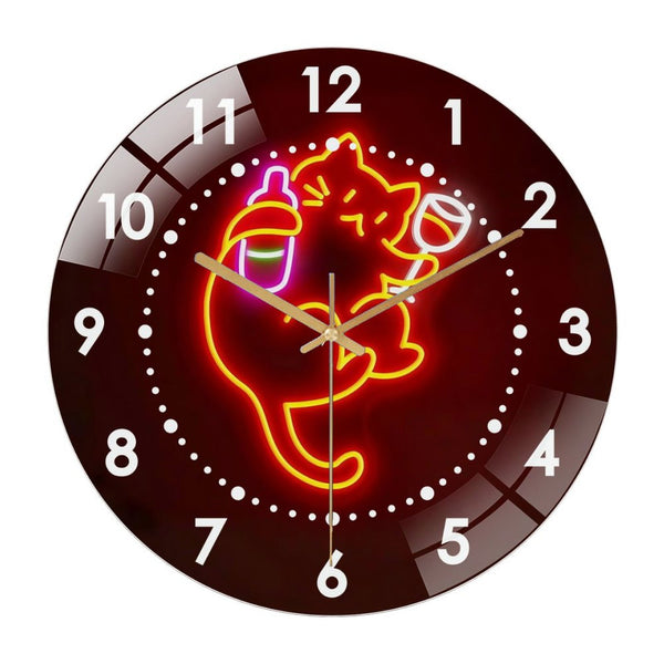 Decor Wall Clock: Cat Drinking Cat BeerGlass Wall Clock,  Drunk Cat Decor Wall Clock for Homes, Bars, Offices, Man Caves, Garages, And Living Rooms .Also Makes A Great Gift.Home Bar Wall Art
