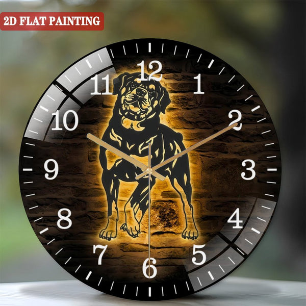 Decor Wall Clocks: Rottweiler Glass Wall Clocks, Dog Lover Glass Wall Clocks, Home Decor Kids Nursery Pet Decoration Birthday Christmas Gift Style 12×12inch(30×30cm)