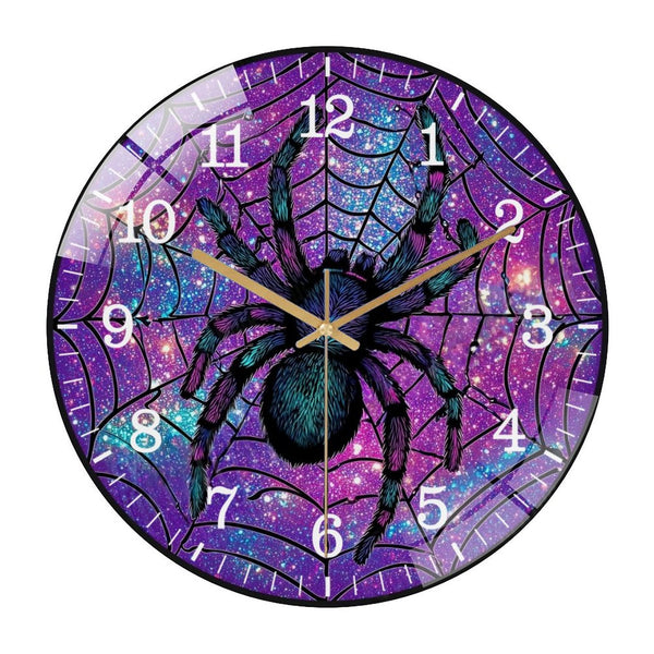 Decor Wall Clocks: Spooky Spider Glass Wall Clock ,Hallo-ween Spider Wall Clock for Homes, Bars, Offices, Man Caves, Garages, And Living Rooms. Hallo-ween Gift Style 12×12inch(30×30cm)