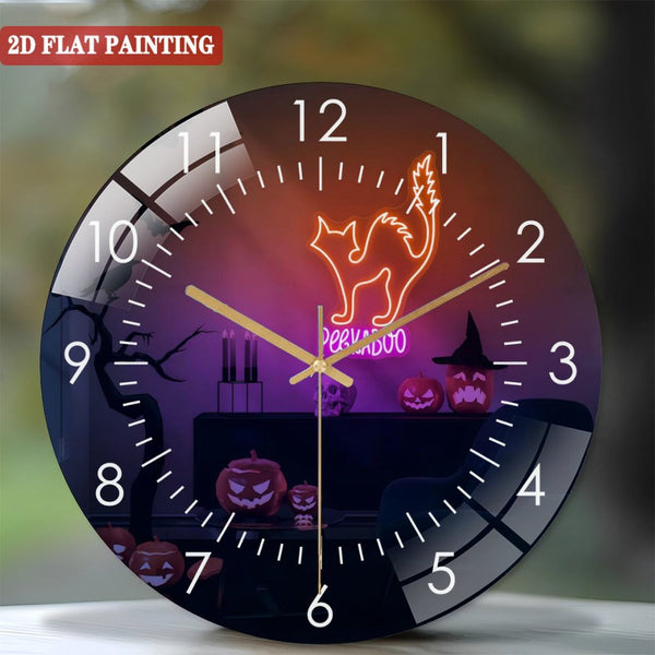 Clocks Wall Decor: Peekaboo Cat Glass Wall Clock,Halloween-  Glass Wall Clock,Home Decor Bear Roar Wild Animal Decoration Housewarming Christmas Birthday Gift. Style 12×12inch(30×30cm)