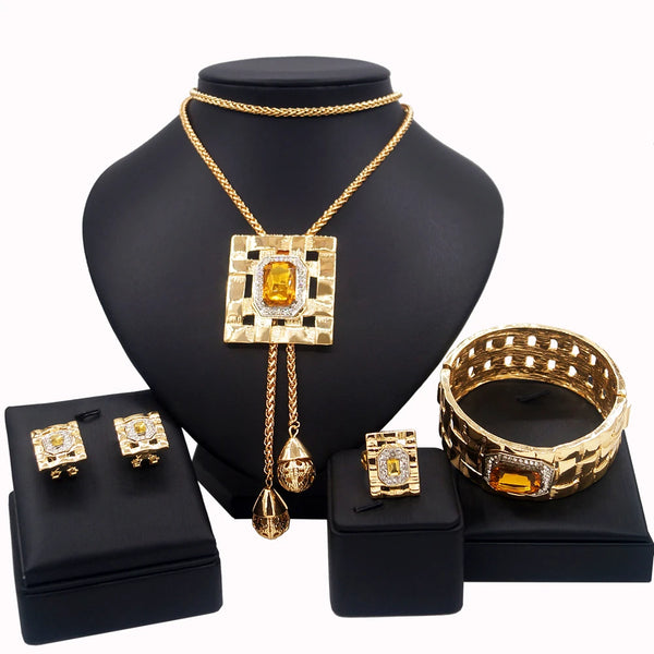 Artificial Gemstone African Fashion Long Necklace Luxury Dubai Jewelry 18K Gold Plated  Bracelet