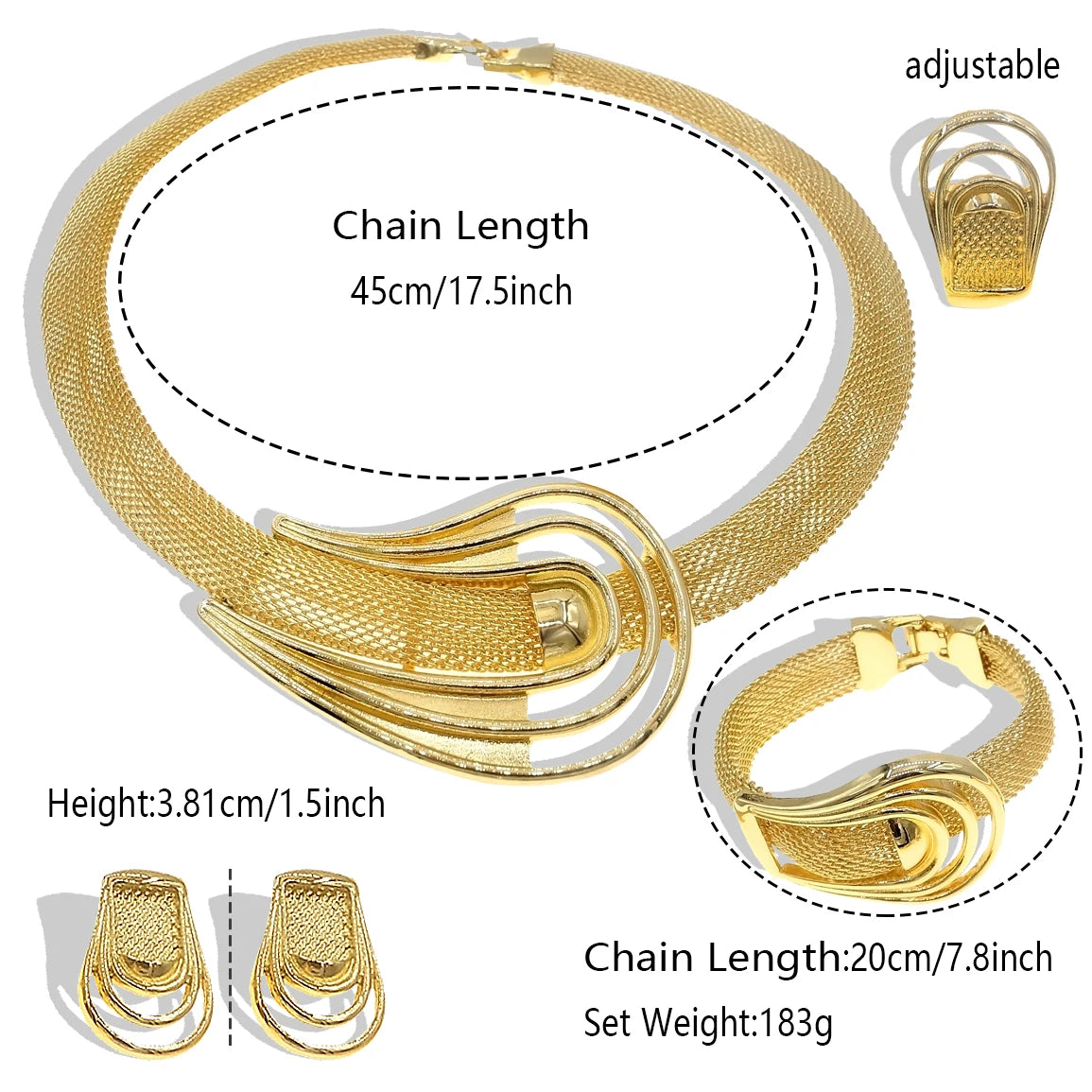 Fashion Woman Jewelry Set Round Necklace Dubai Gold Plated Earrings Bracelet