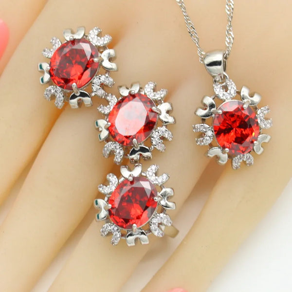 Red White Green Zircon Earrings Rings Necklace Pendant Christmas Birthday Gift