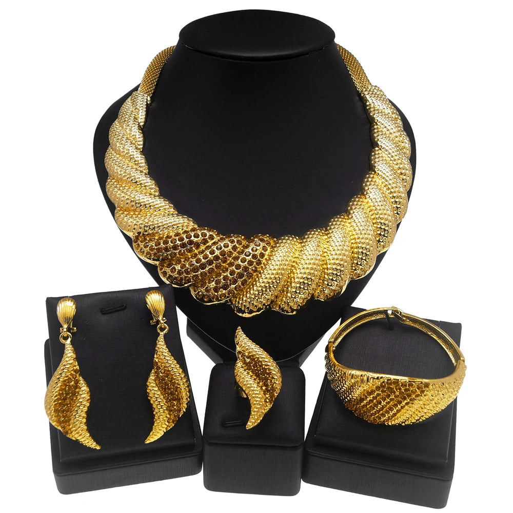 Big Necklace Jewelry Set Dubai Bridal Wedding Luxury Gold Plated Bracelet