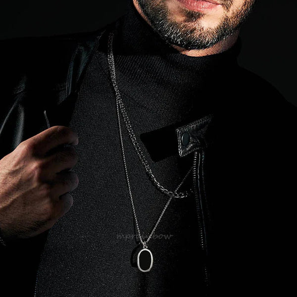 Collar para hombre, colgante ovalado redondo, colgante minimalista negro de acero inoxidable