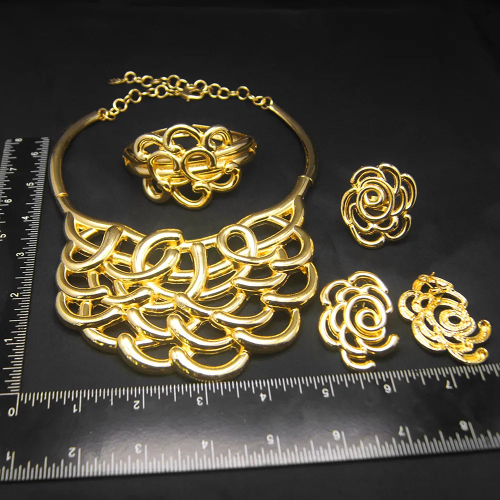 Dubai Gold Plated Jewelry Set Luxury Jewelry Original Ring Bracelet