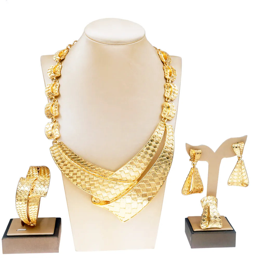 Personality Exaggerated Gold Plated Necklace High Quality Party Earrings Women Jewelry Set