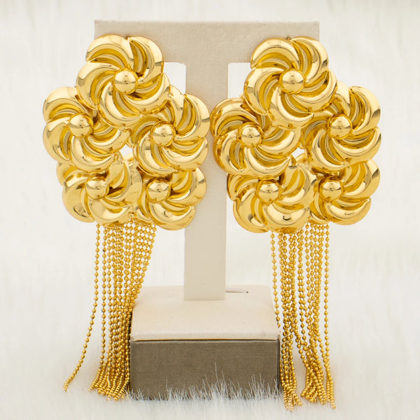 Dubai Gold Color Luxury Earrings for Women African Ethiopian Large Flower Earrings