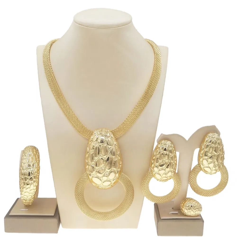 Women Simple Pendant Dubai Gold Plated Necklace For Daily Party Pairing Jewelry Set