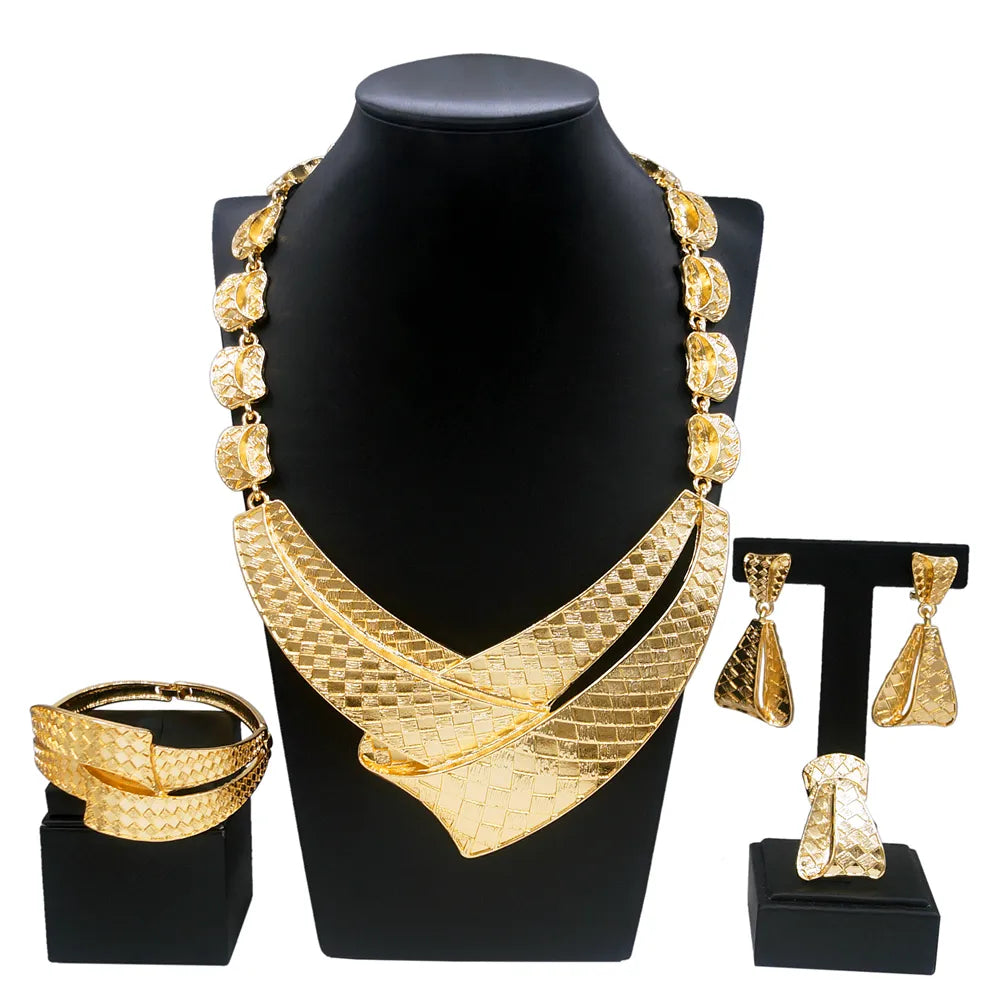 Personality Exaggerated Gold Plated Necklace High Quality Party Earrings Women Jewelry Set