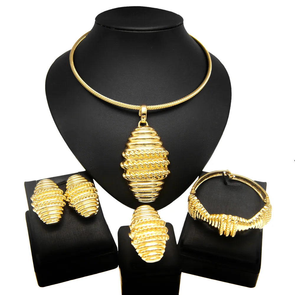 Dubai Gold Plated Pendant Women Jewelry Set Egg Shape Pendant