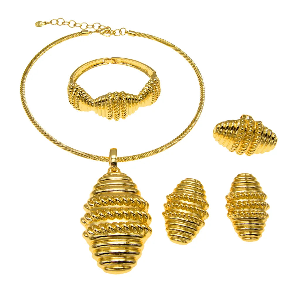 Dubai Gold Plated Pendant Women Jewelry Set Egg Shape Pendant