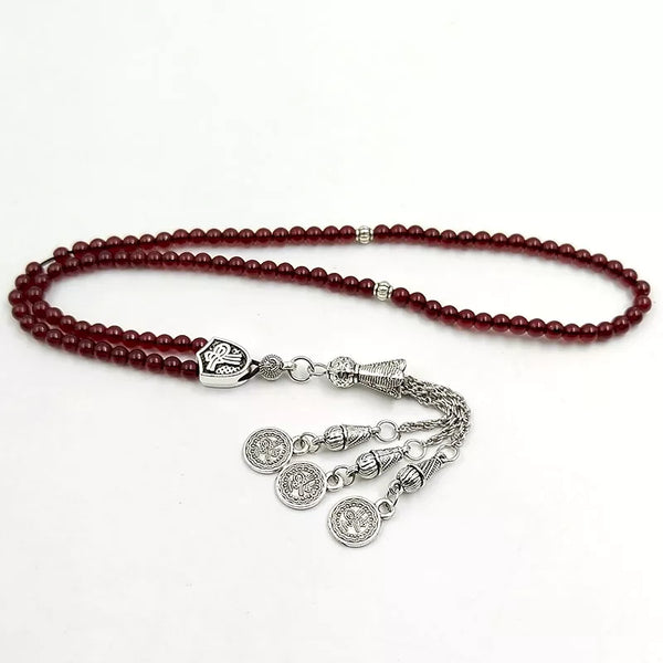Tasbih de 99 cuentas de granate rojo, tamaño pequeño, 4 mm, cuentas de oración musulmanas, regalo islámico para Eid