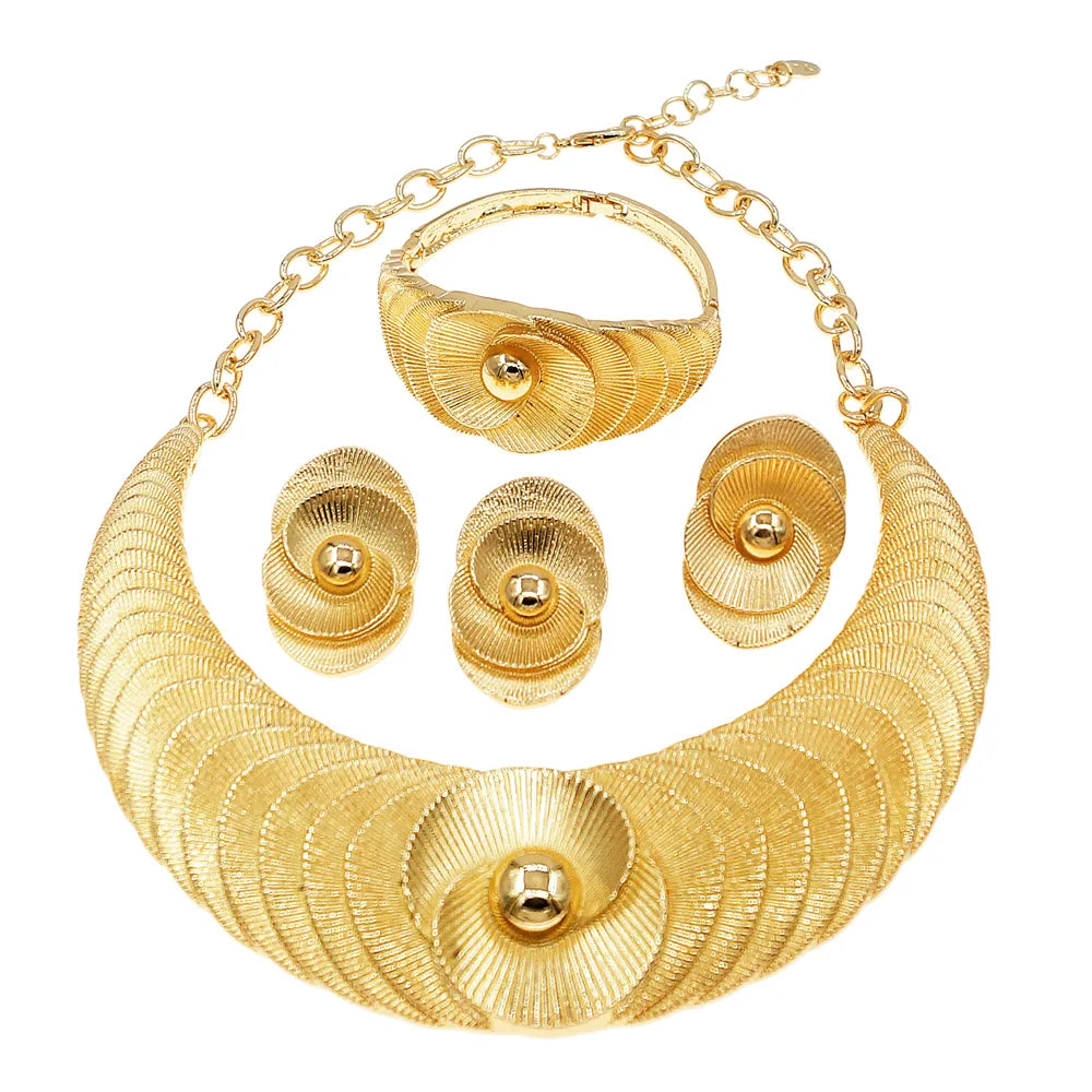 Fashion Personalized Design Gold Plated Necklace Round Pendant Bracelet Women Jewelry Set