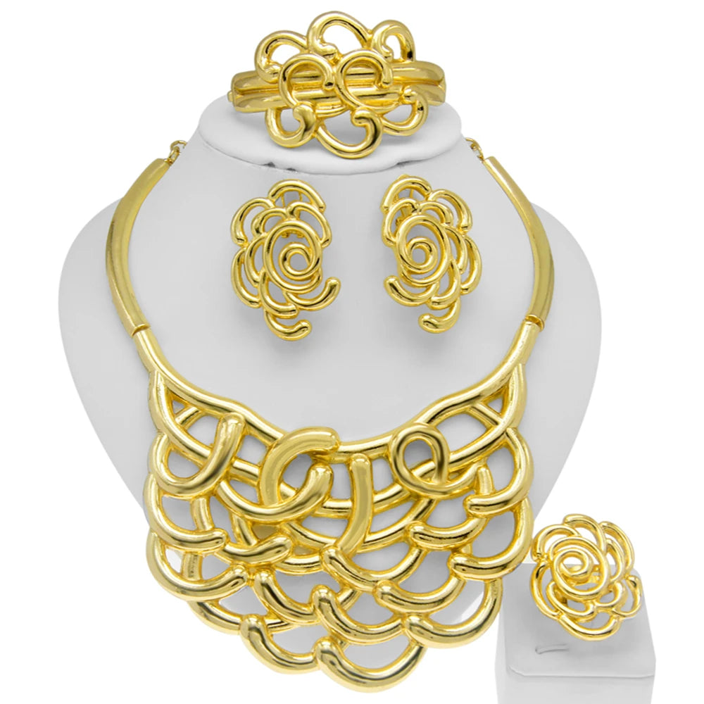 Dubai Gold Plated Jewelry Set Luxury Jewelry Original Ring Bracelet