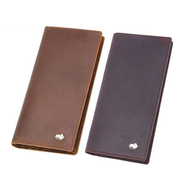 Vintage Crazy Horse Leather Men Wallets Luxury RFID Protection Internal Zip Coin Pocket