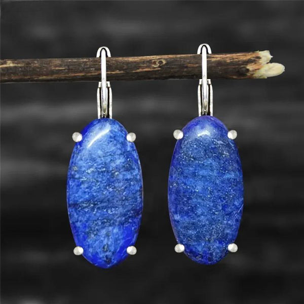 Big Vintage Eye Shape Natural Lapis Tiger Unakite Earrings For Women