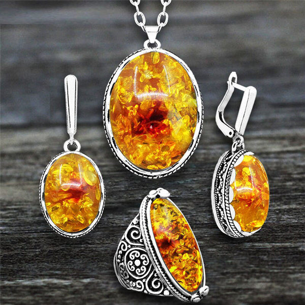 Conjunto clásico de joyas de ámbar sintético para mujer