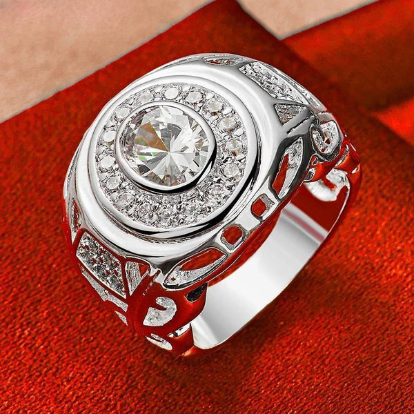 Anillo de plata de ley 925 con circonitas grandes y redondas para mujer y hombre, tallas 6-10