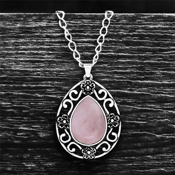 Collar de cuarzo natural con colgante de flor para mujer