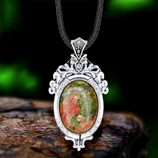 Conjunto de colgante de flor de piedra natural unakita y lapislázuli para mujer