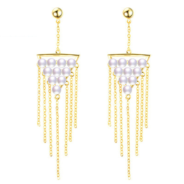 Golden Tassel 4-5mm Bread Pearl Earrings 925 Sterling Silver Earrings For Women