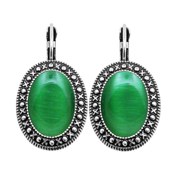 Pendientes vintage de ópalo ovalado de 3 colores para mujer