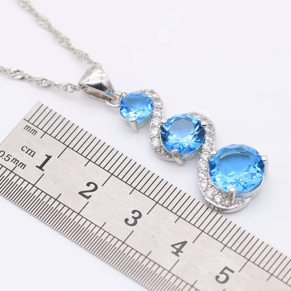 Sky Blue White Silver Color Jewelry Sets For Women