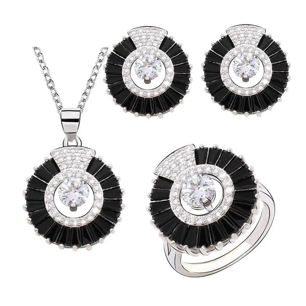 Black White Zircon Silver Color Jewelry Sets for Women