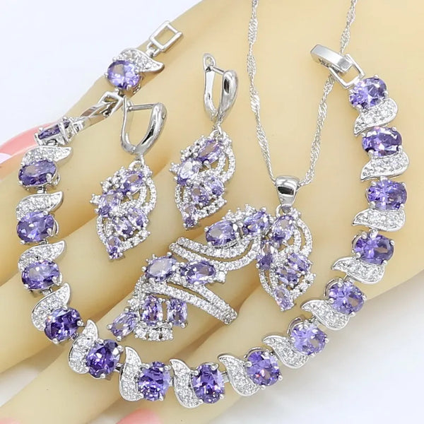 Purple Amethyst Necklace Pendant Earrings Ring Bracelet Gift