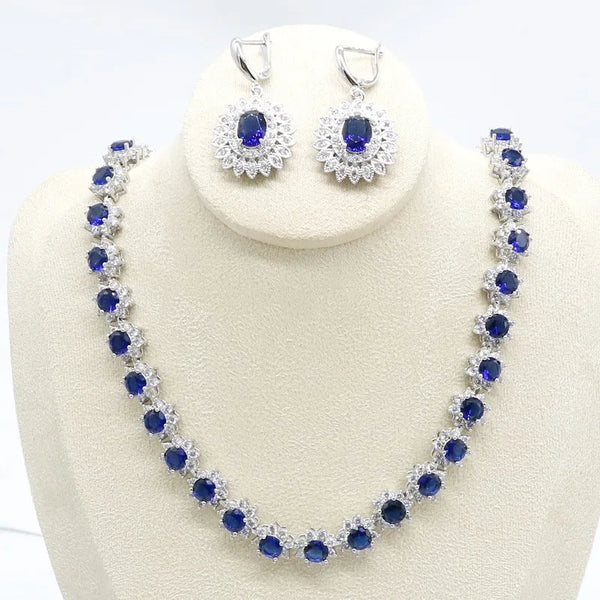 Blue Zirconia Necklace Earrings Birthday Wedding Gift