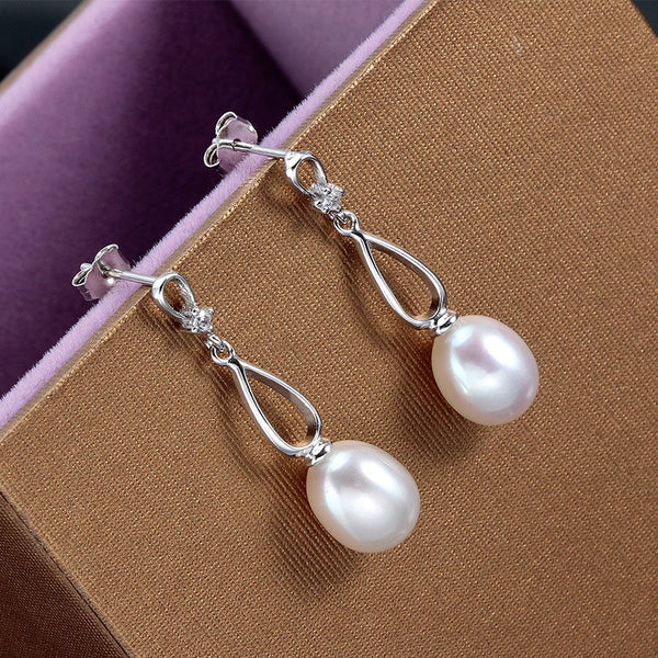 Pendientes colgantes de perla de agua dulce 100 % natural para mujer