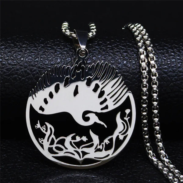 Collar con colgante de fénix de acero inoxidable con forma de pájaro animal en color plateado para mujer