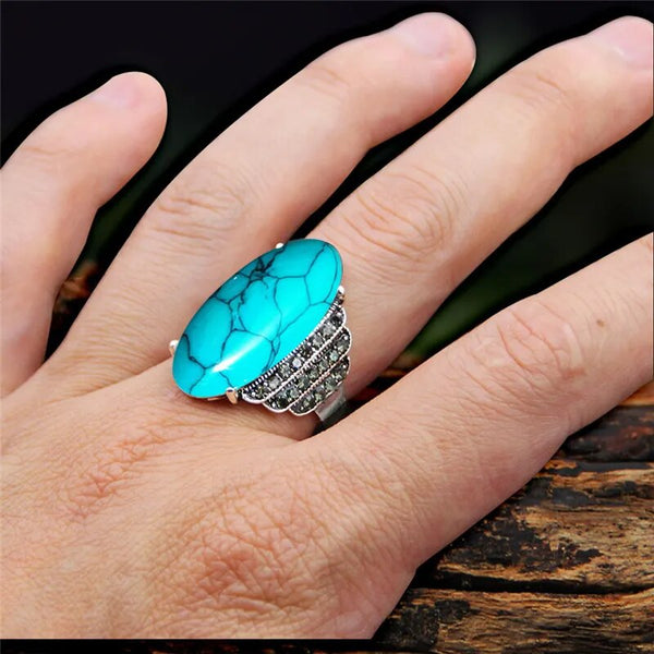 Anillos vintage de turquesa sintética con forma de ojo para mujer