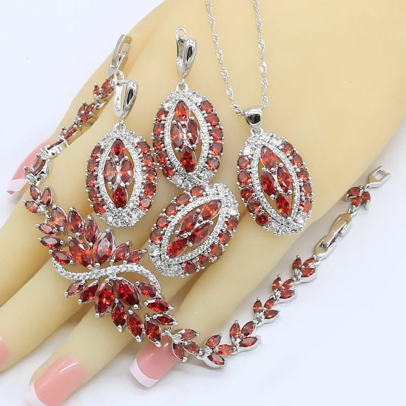 Red Zircon Bridal Jewelry Sets for Women