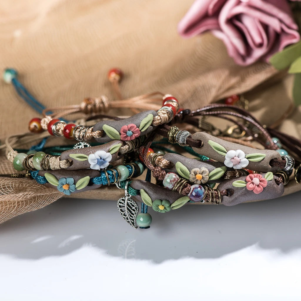 Forest Series Plant hand-kneaded Ceramic Adjustable DIY Bracelet For Women