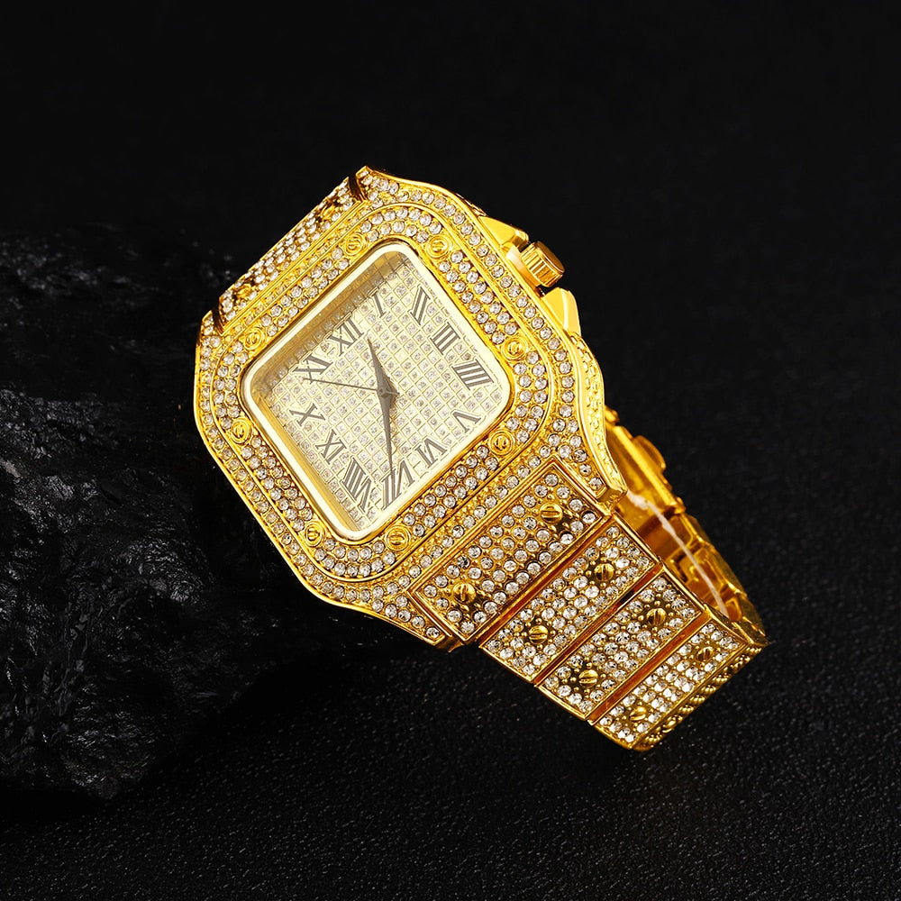 NEW Hip Hop Men Iced Out Watches Luxury Date Quartz Wrist Watches