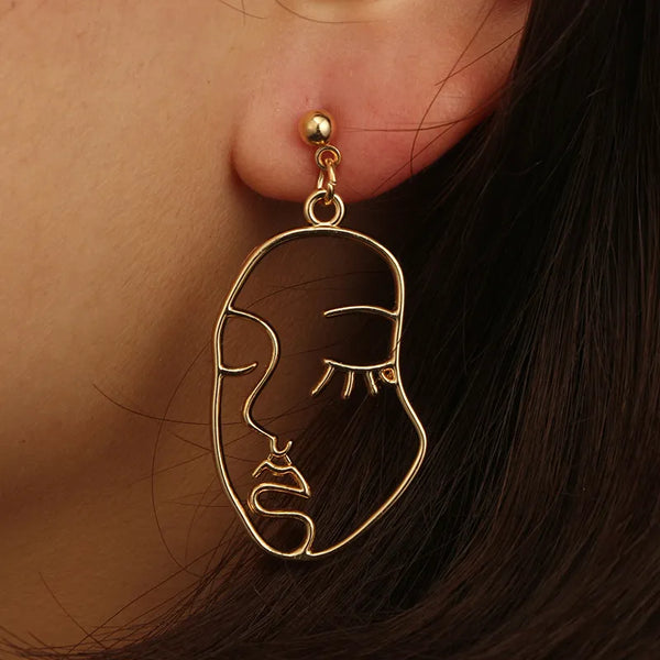H&H Girls Choice Earrings Retro Metal Alloy Fashion Abstract Art Hollow Out Face Dangle Earring