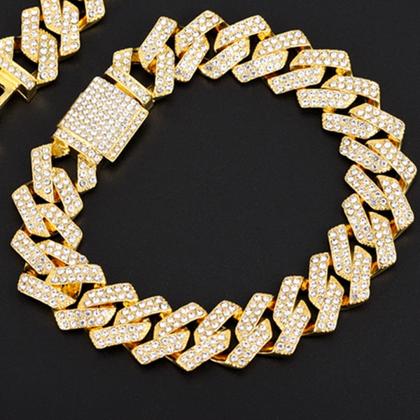 Iced Out Bracelet Hip Hop Crystal Rhinestone Bracelet Miami Cuban Chain