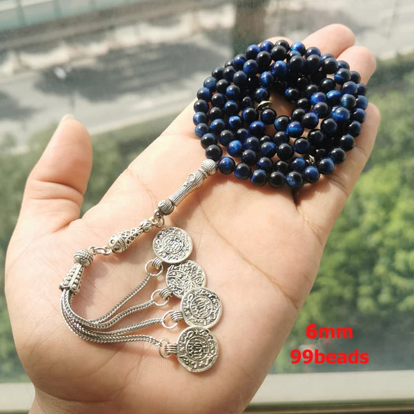 Tasbih 99 cuentas Ojo de tigre azul natural Todo es nuevo Pulsera musulmana Regalo