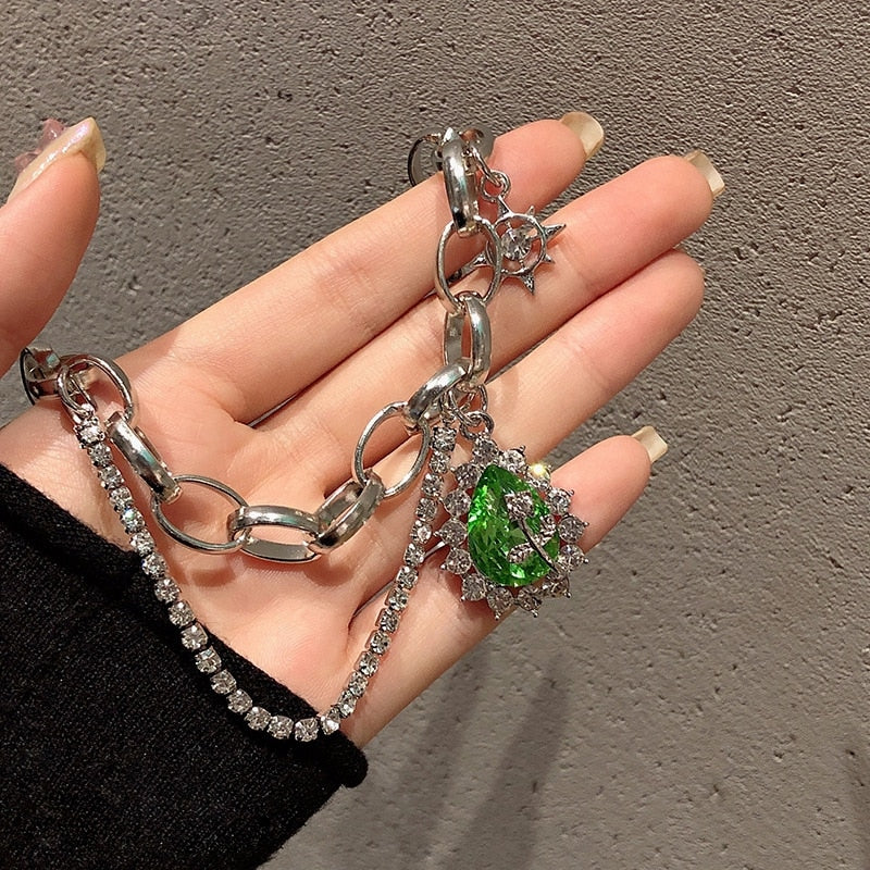 Vintage Green Cystal Rose Necklace For Women