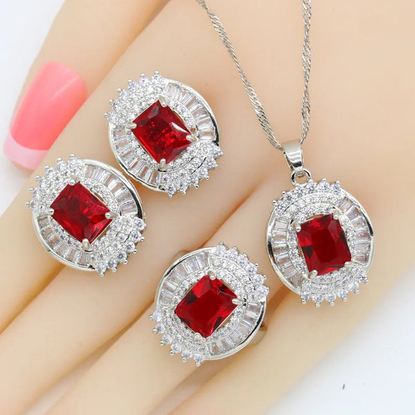 New Red Stones Gold Color Jewelry Sets for Women