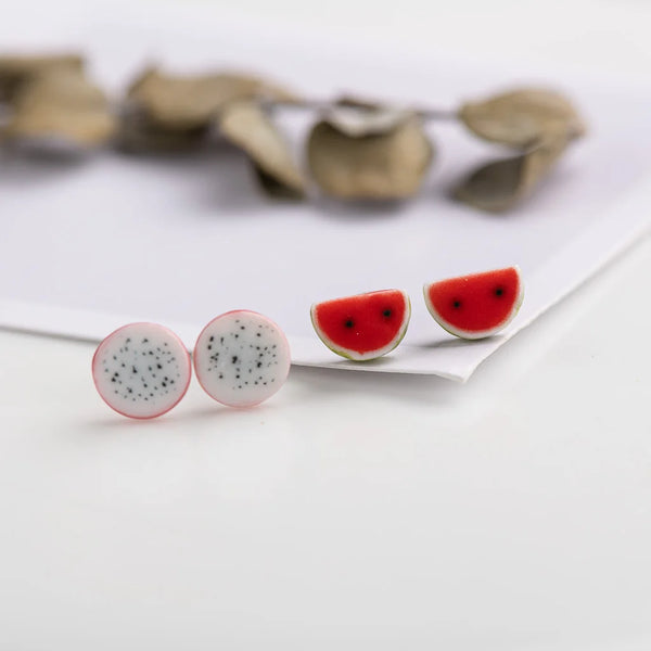 Dragon Fruit And Watermelon Ceramic Earrings